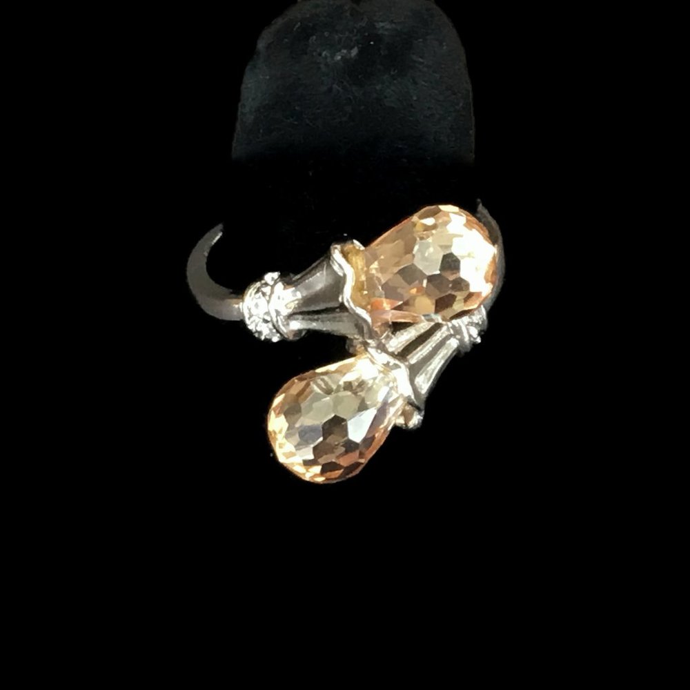 CZ Ring Size 8 By-Pass Silver Champaign